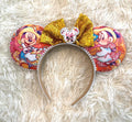 Harvest at the Park Boutique Mouse Ear Headband featuring autumn-inspired artwork, a gold sequined bow, and handcrafted boutique detailing.