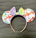Sweetheart Celebration Boutique Mouse Ear Headband featuring a heart-inspired print, blush pink sequin bow, pearl trim, and handcrafted boutique styling by Pixie Park Company.