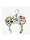 Handcrafted Pixie Dust mini ear keychain featuring fairy-inspired artwork, green sequin bow, pearl trim, silver key ring, and boutique styling by Pixie Park Co.