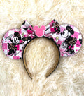 Signature Pink Promenade Mouse Ear Headband with pink boutique-inspired fabric, handcrafted layered design, and premium comfort-fit headband by Pixie Park Company.