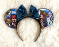 Handcrafted Skeleton Key Signature mouse ear headband featuring nautical-inspired artwork, a deep teal metallic bow, antique-style key centerpiece, decorative trim, and boutique craftsmanship by Pixie Park Company.