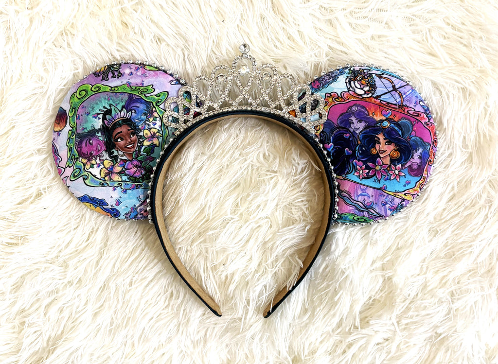 Handcrafted Bayou & Bazaar – Princess Duos Signature mouse ear headband featuring elegant boutique styling inspired by a magical bayou and an enchanting marketplace with layered handcrafted details.