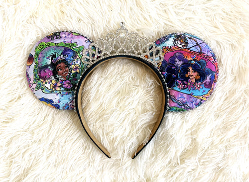 Handcrafted Bayou & Bazaar – Princess Duos Signature mouse ear headband featuring elegant boutique styling inspired by a magical bayou and an enchanting marketplace with layered handcrafted details.