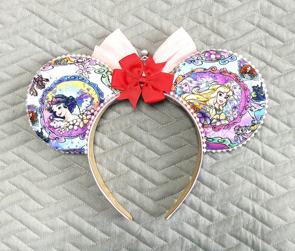 Handcrafted Forest & Dreams – Princess Duos Signature mouse ear headband featuring elegant boutique styling inspired by an enchanted forest and a dreamy fairy tale kingdom with handcrafted layered details.
