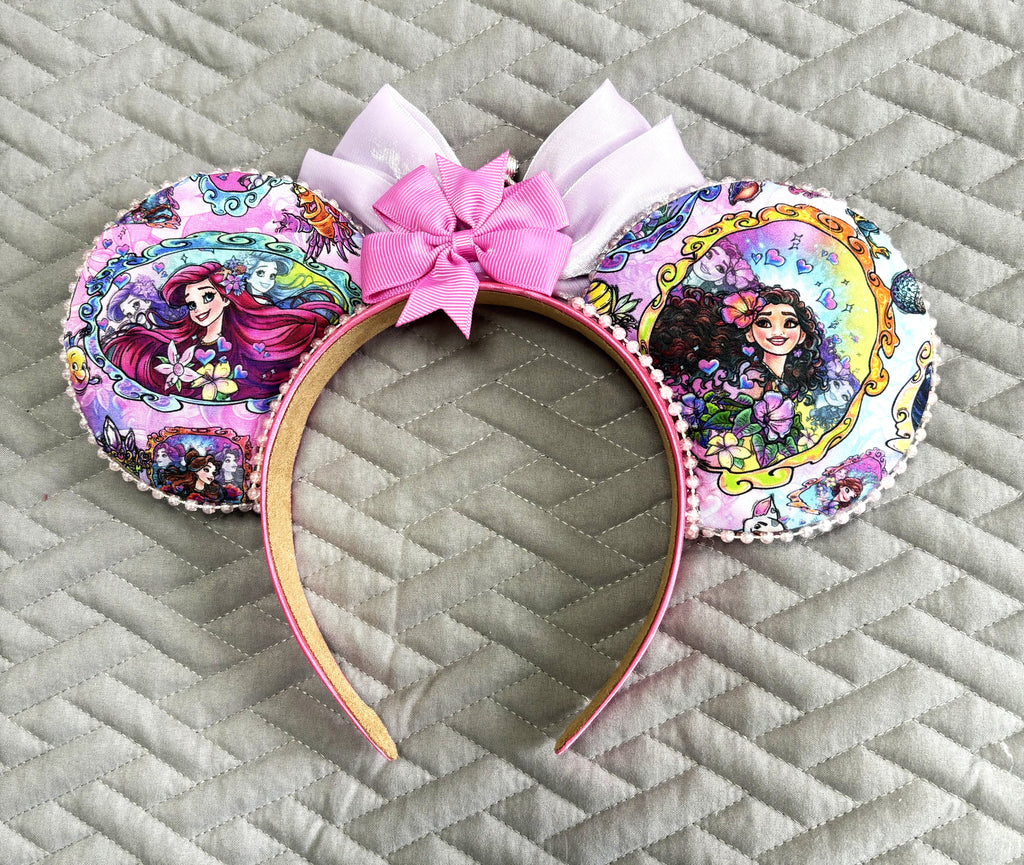Handcrafted Isles & Oceans – Princess Duos Signature mouse ear headband featuring elegant boutique styling inspired by tropical islands and enchanting ocean adventures with handcrafted layered details.