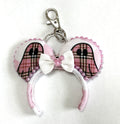 Handcrafted Pink Haunting Mini Magic Charm featuring ghost-inspired blush plaid styling, elegant boutique details, and a secure clasp for backpacks, purses, keys, and Halloween-themed park adventures.